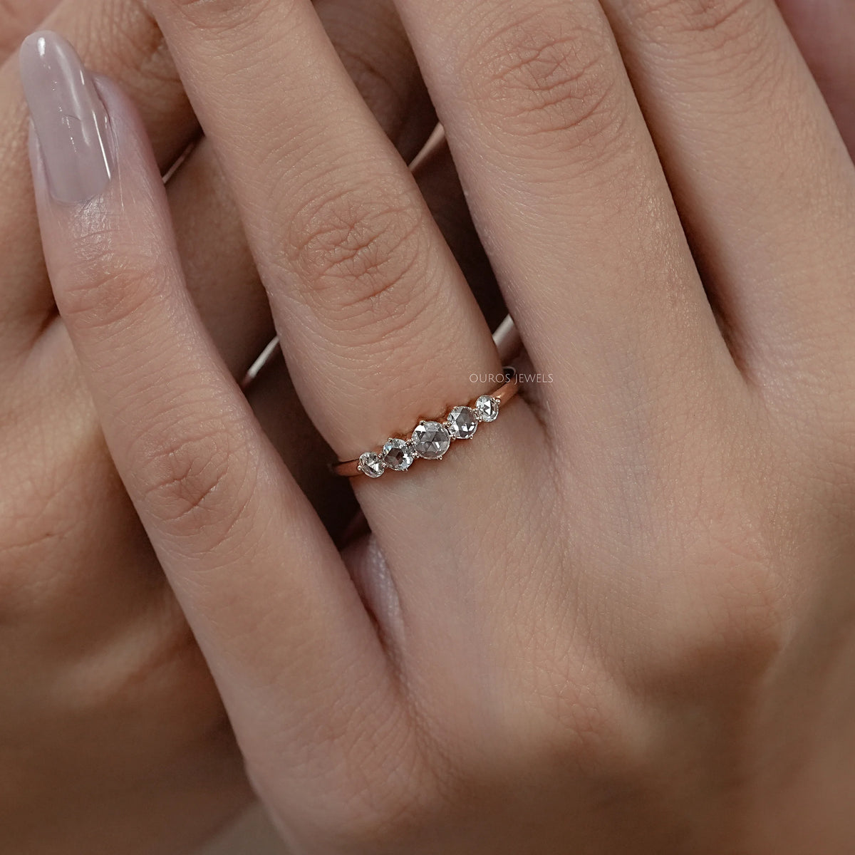 Five Stone Rose Cut Round Diamond Engagement Ring Ring