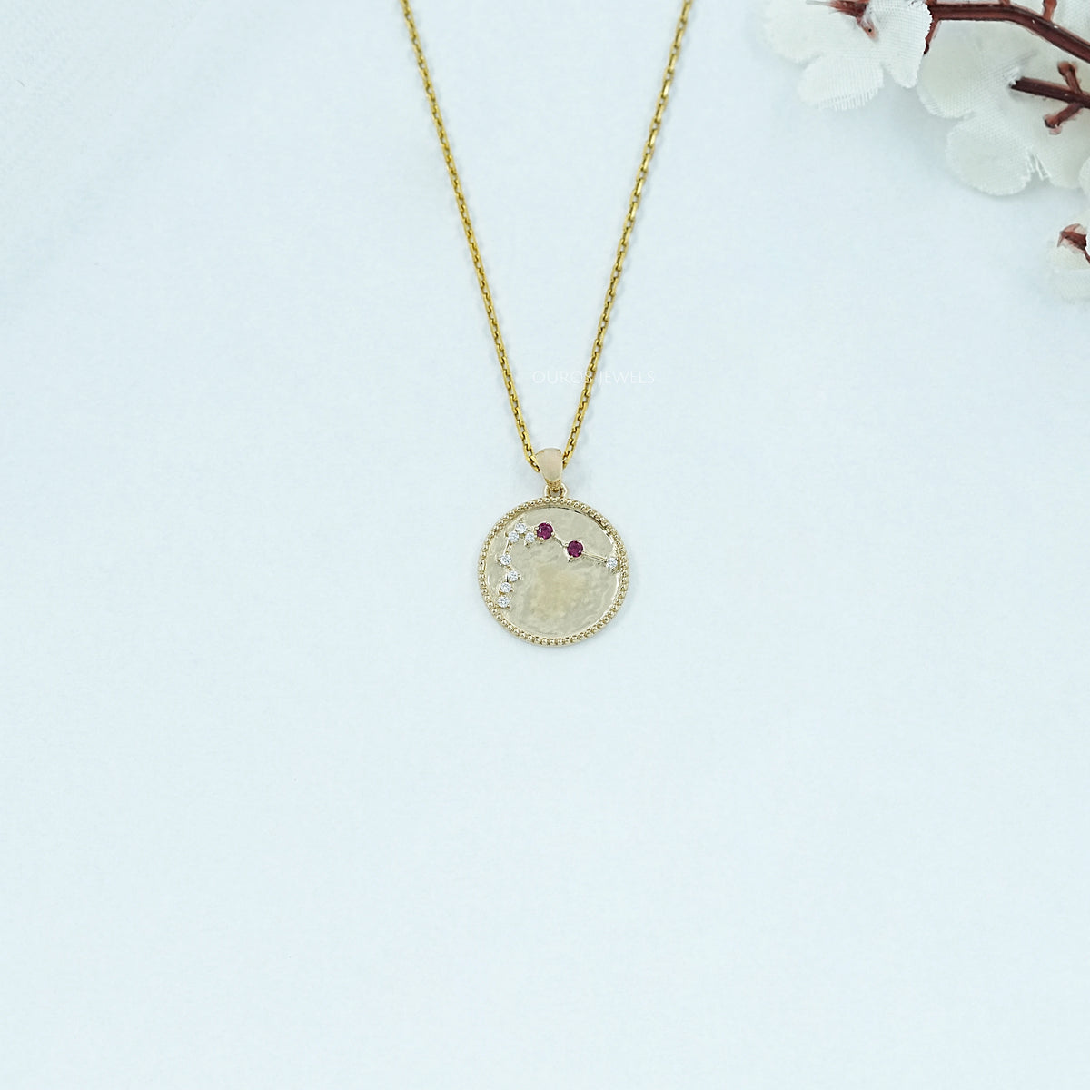 Aquarius Zodiac Ruby Gemstone Pendant Necklaces