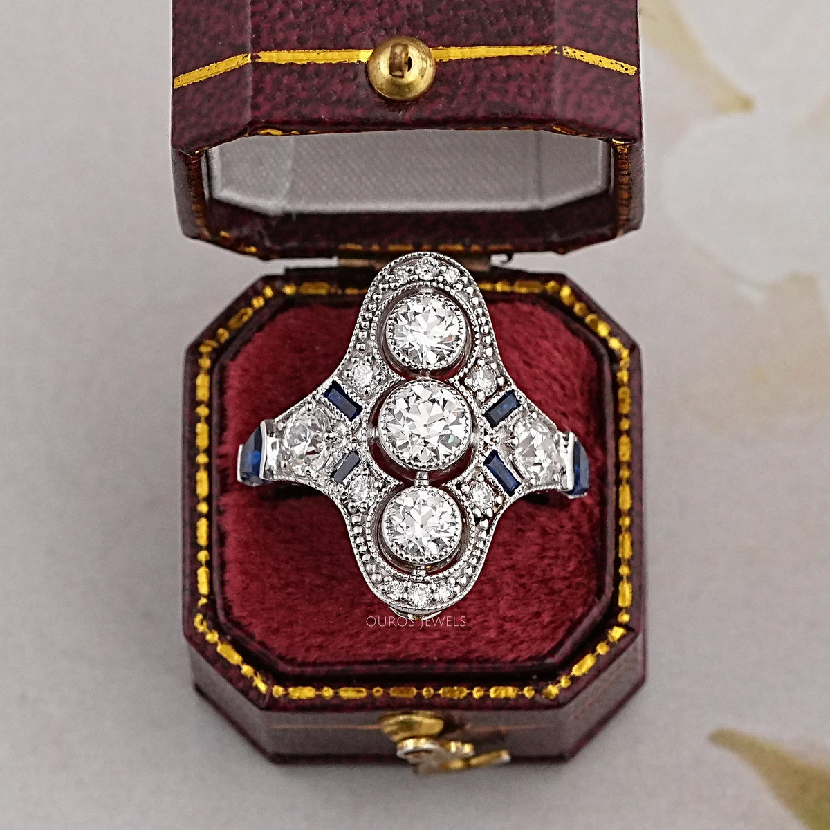 Art Deco Old European Round Cut Engagement Ring Ring