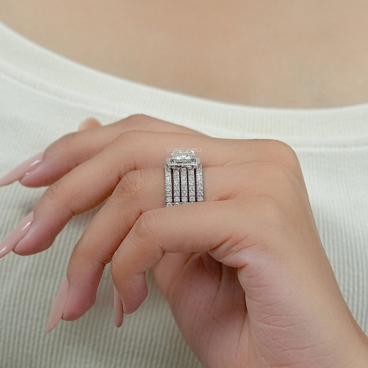 Five Row Ashoka Cut Lab Diamond Wedding Band Ring