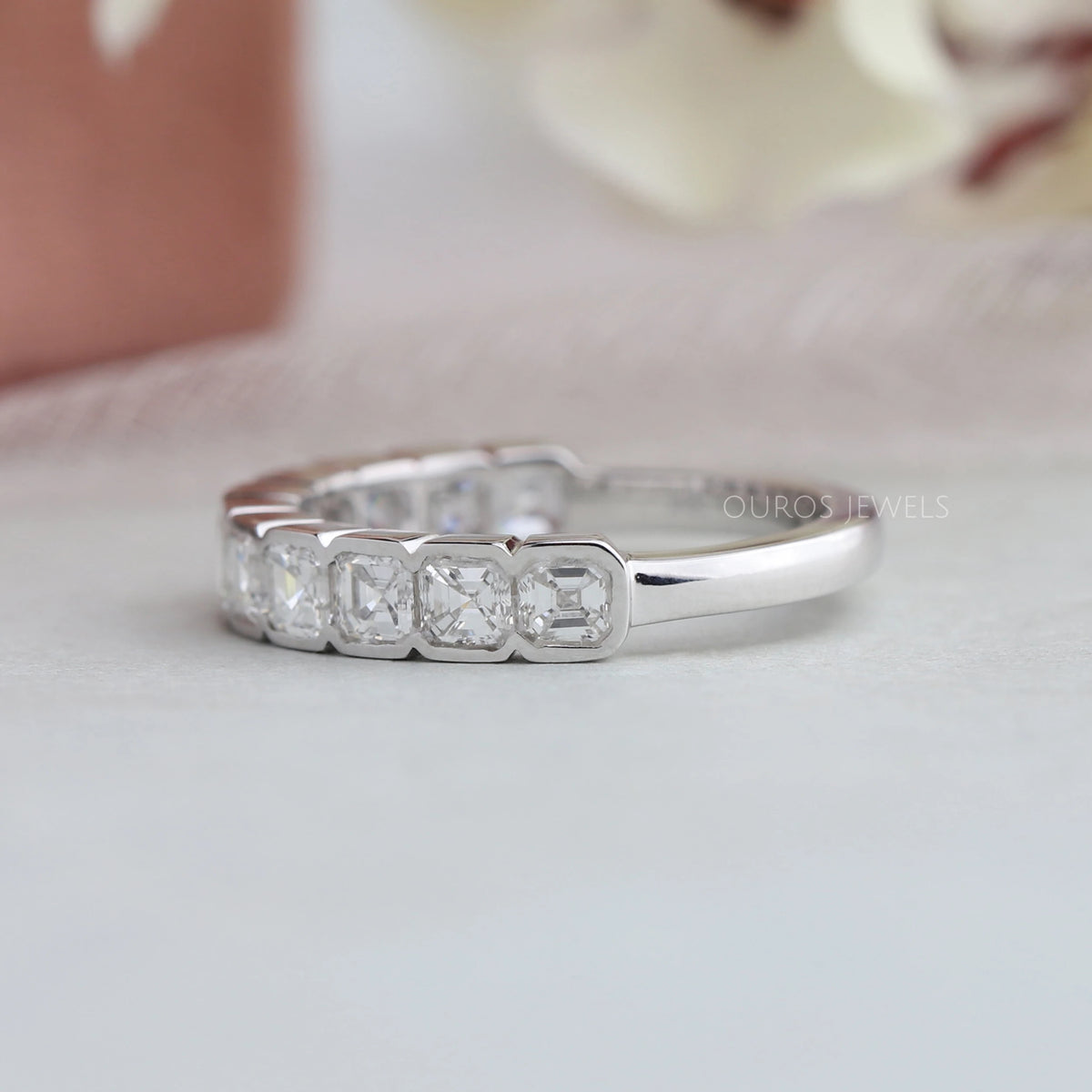 Asscher Cut Lab Diamond Half Eternity Wedding Band