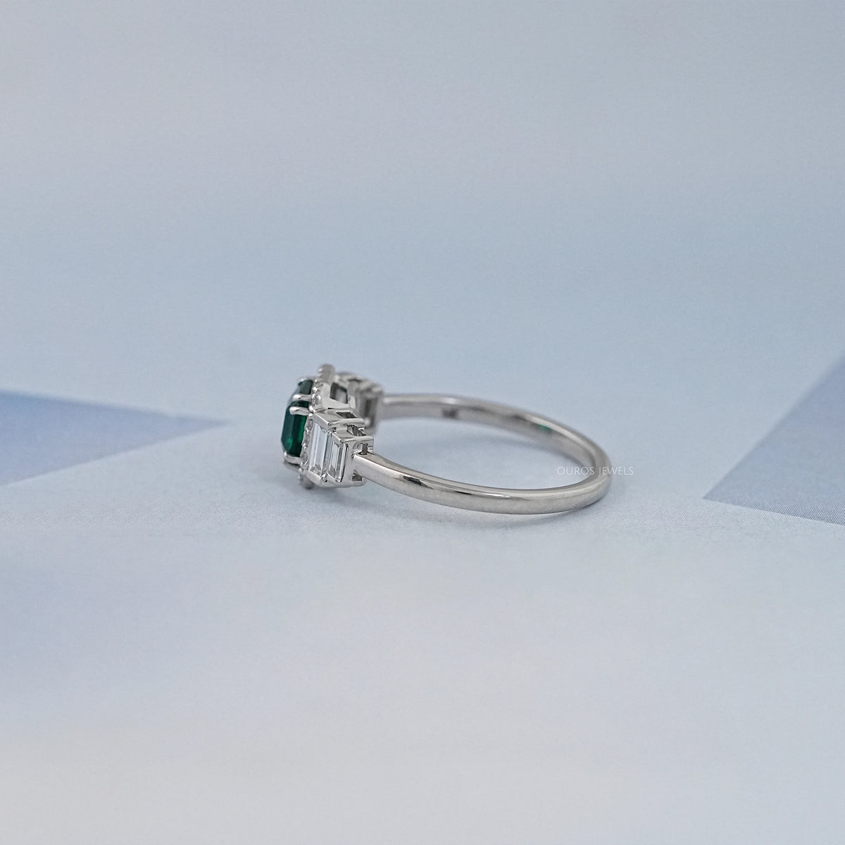 Green Asscher Gemstone Halo Diamond Engagement Ring