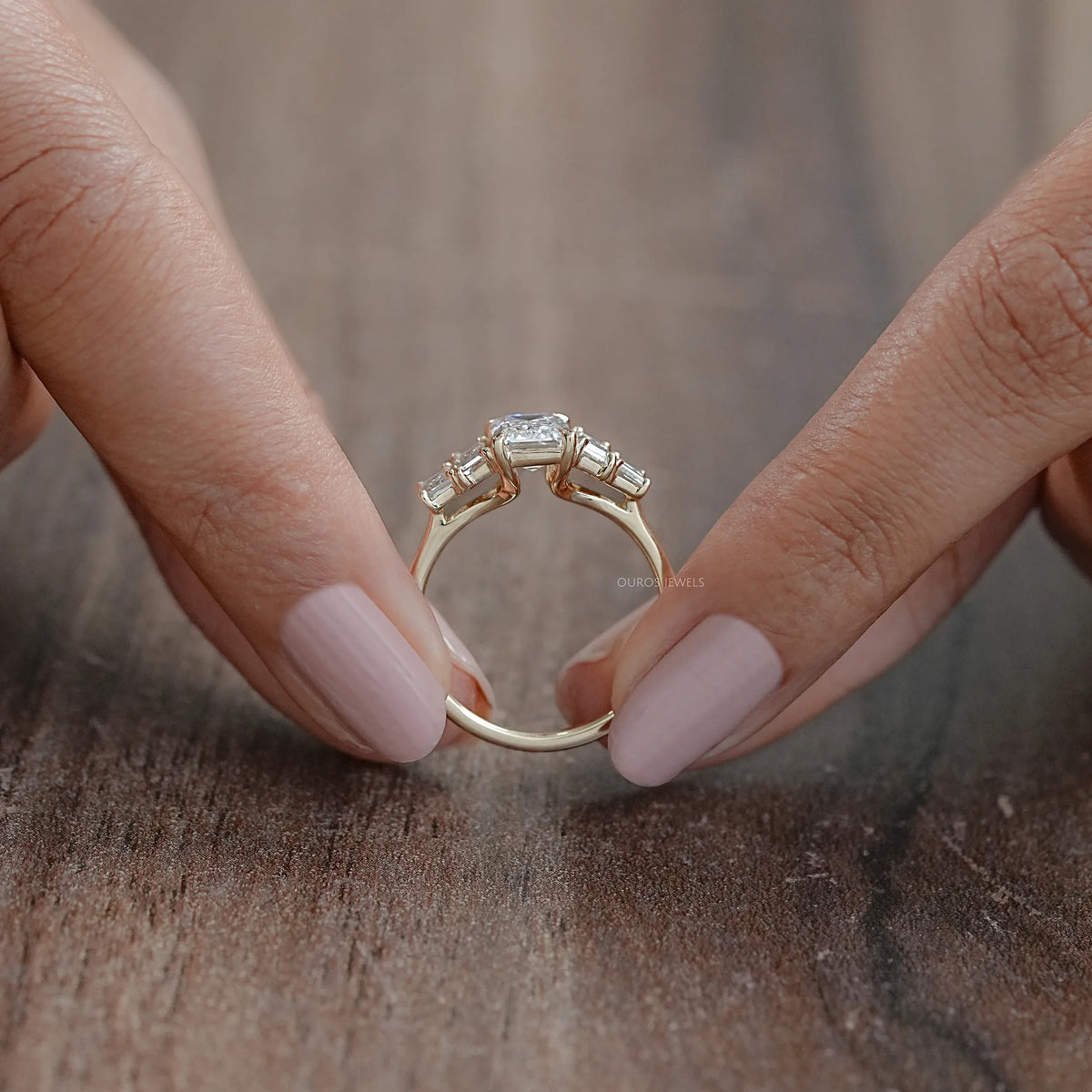 Five Stone Emerald And Baguette Diamond Engagement Ring Rings