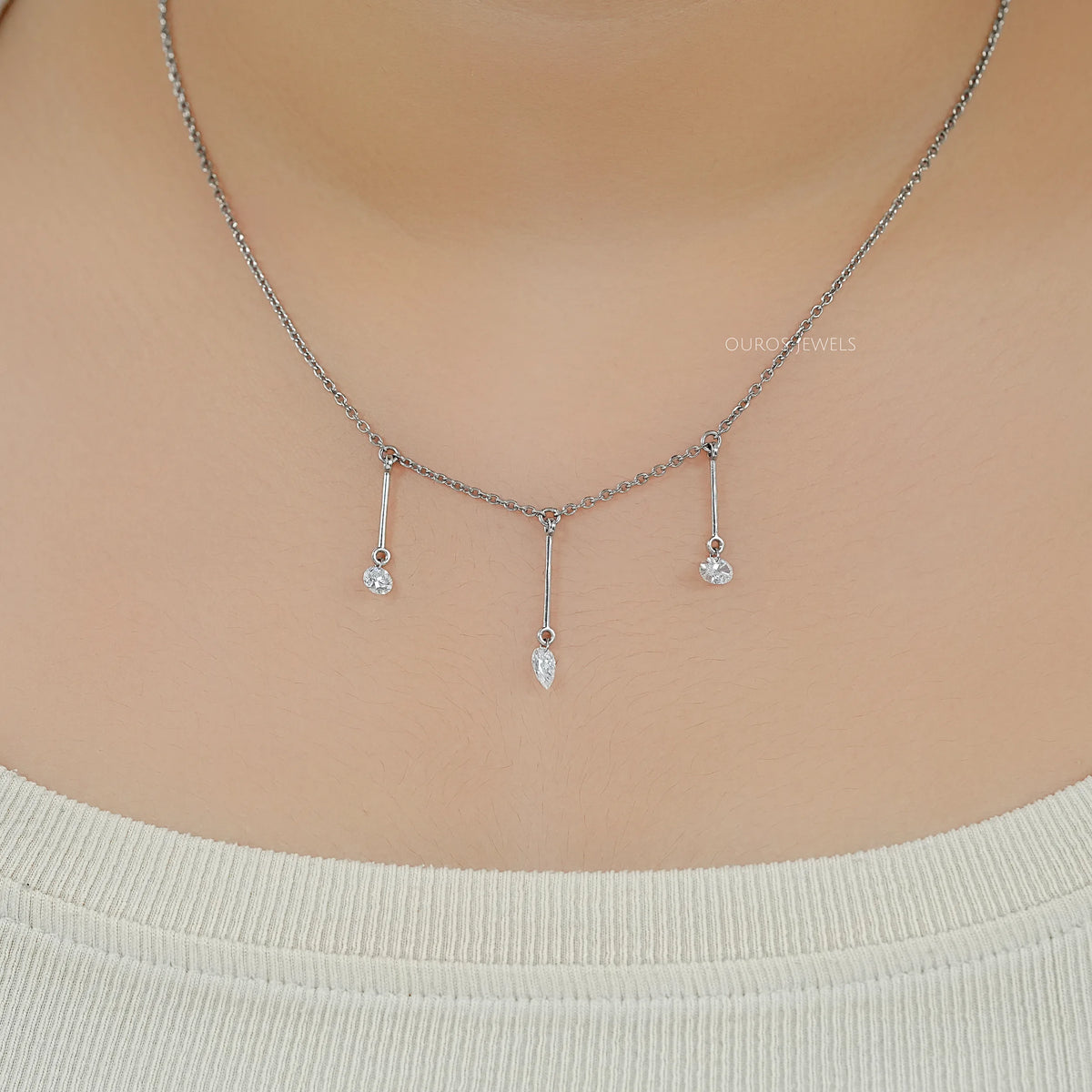 Trio Drill Lab Diamond Bar Charm Necklace Necklaces