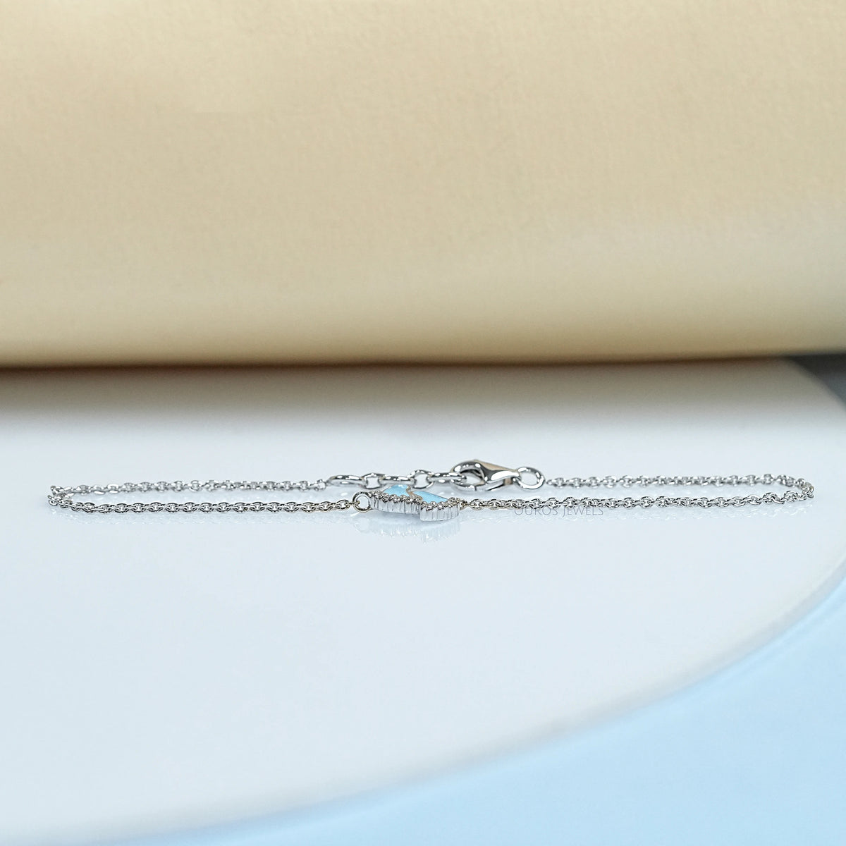 Enamel Blue Baby Foot Print Round Diamond Anklet