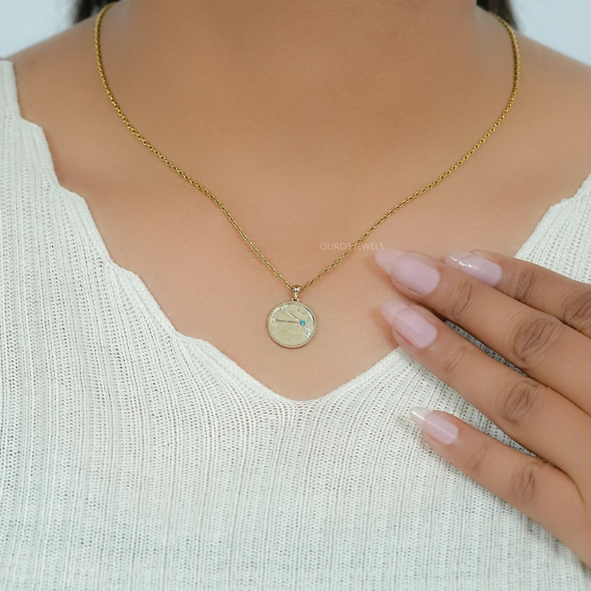 Aries Zodiac Blue Topaz Gemstone Pendant Necklaces