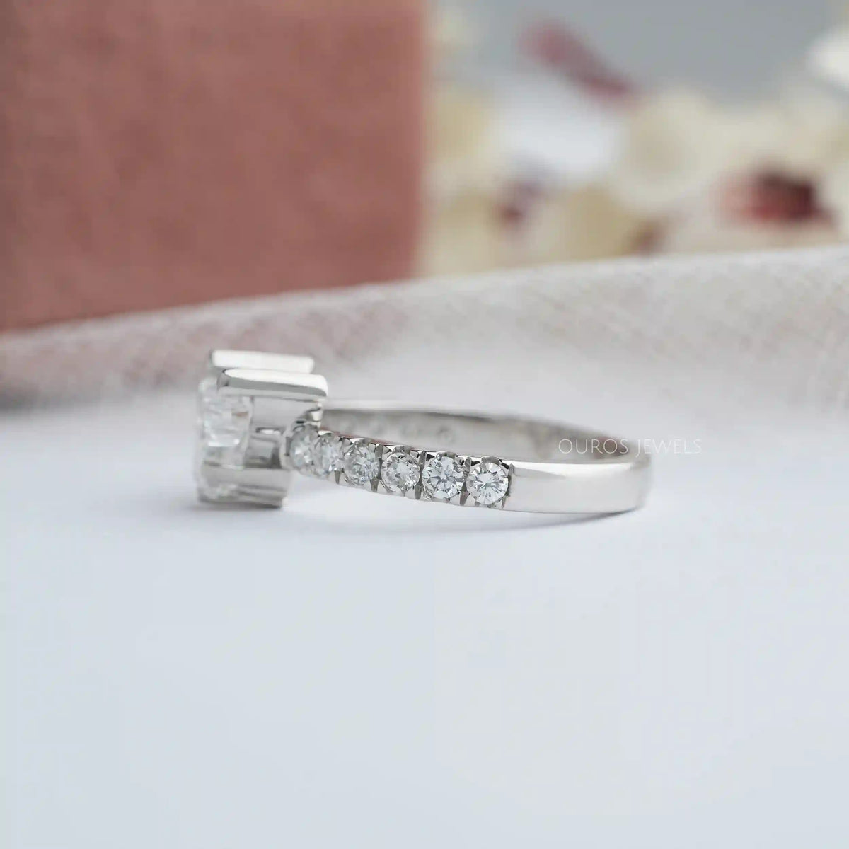 Bull Cut Lab Grown Solitaire Accent Diamond Engagement Ring