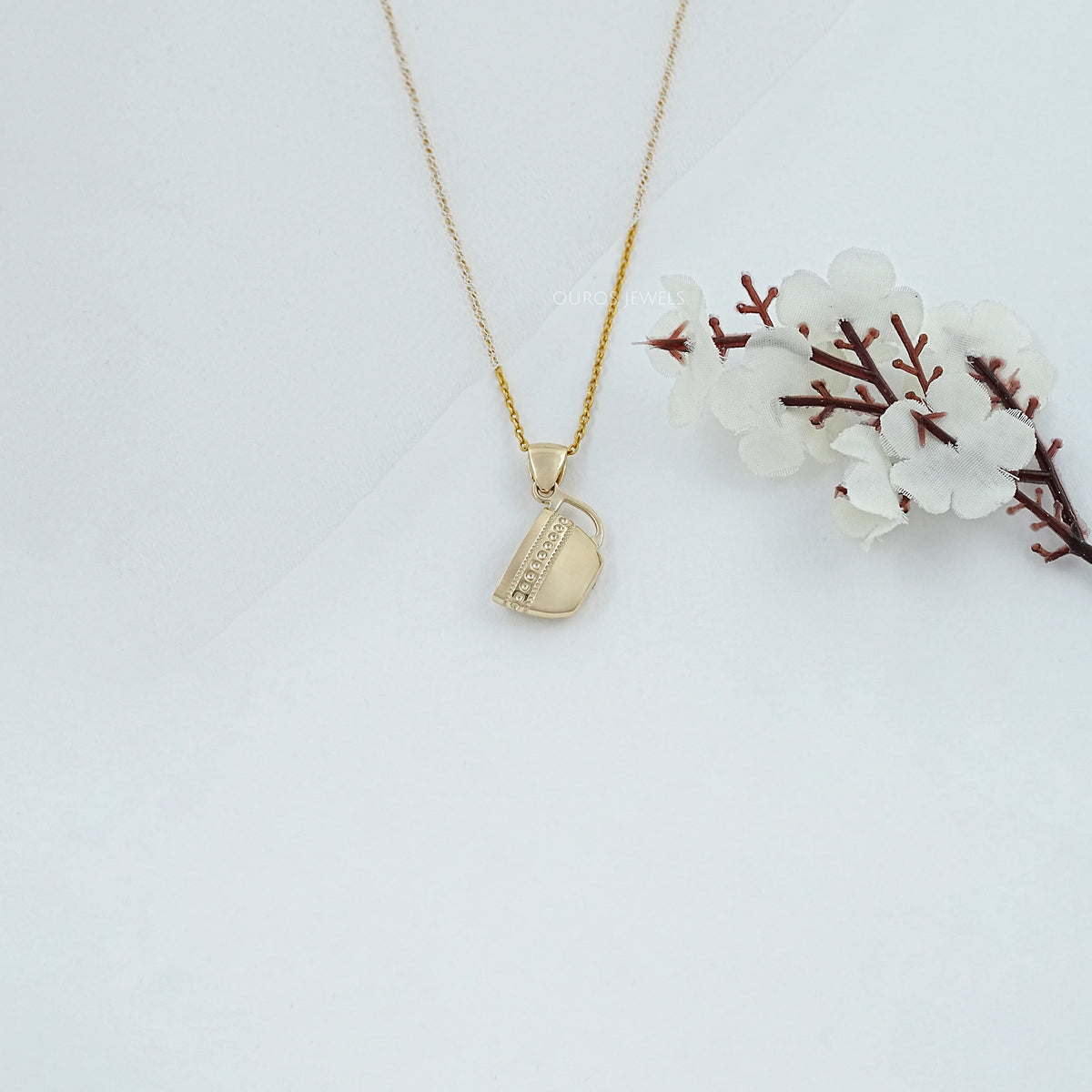 Yellow Gold Tea Cup Charm Pendant Necklaces