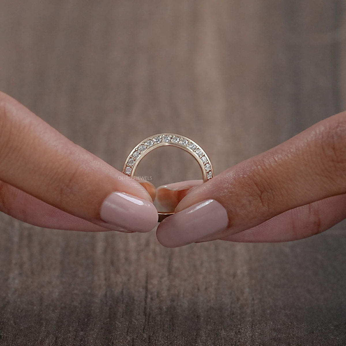 Round Diamond Double Row Curved Wedding Band