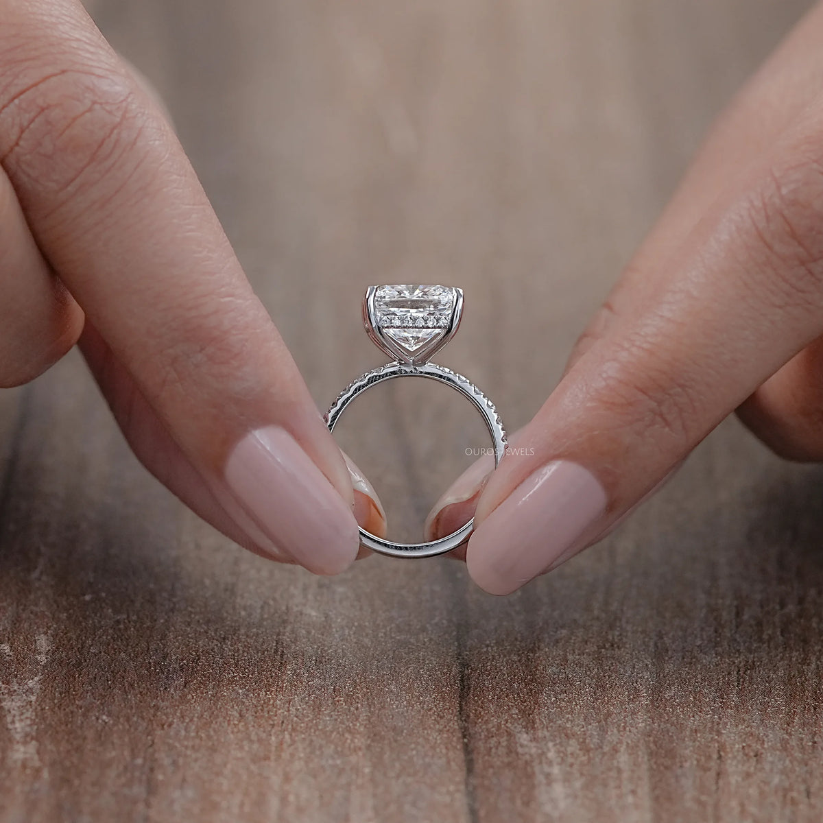 Cushion Lab Diamond Hidden Halo Engagement Ring Rings