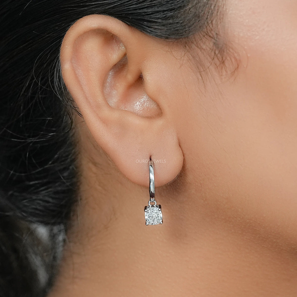 Cushion Lab Diamond Dangle Hoop Earrings Earrings