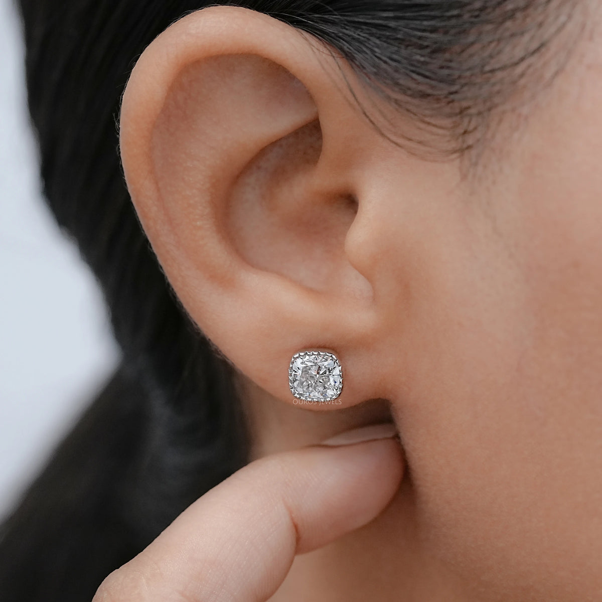 Milgrain Cushion Lab Grown Diamond Stud Earrings Earrings