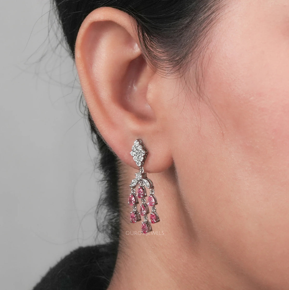 Pink Pear Lab Diamond Chandelier Earrings Earrings