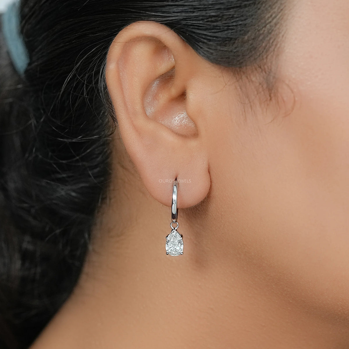 Pear Cut Lab Diamond Dangle Hoop Earrings Earrings