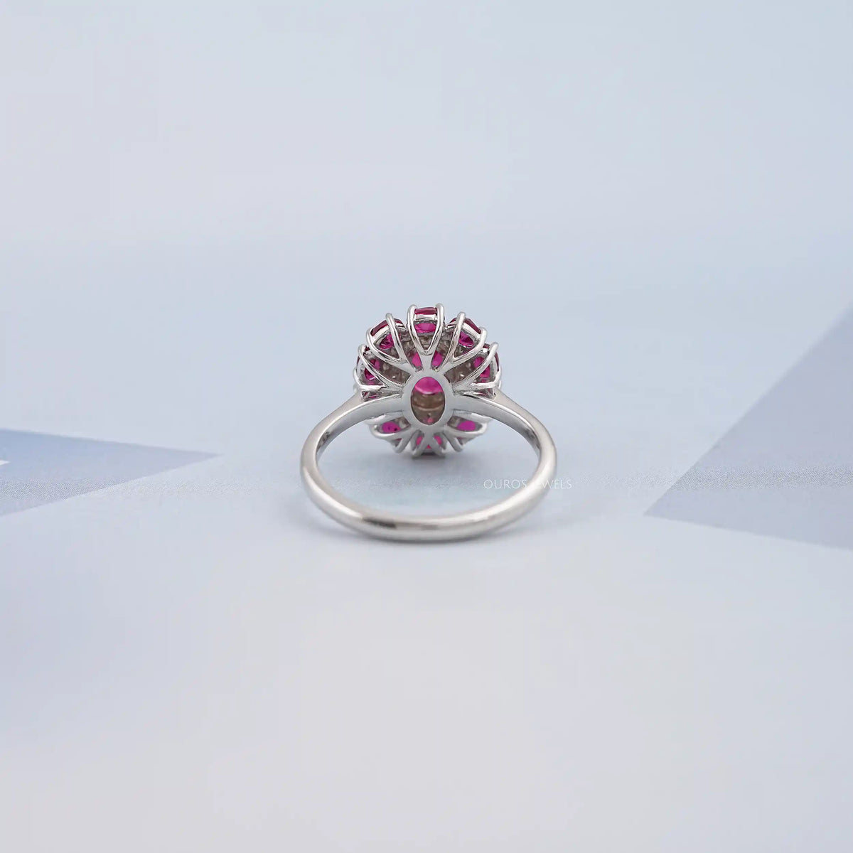 Round and Red Oval Diamond Double Halo Engagement Ring Ring