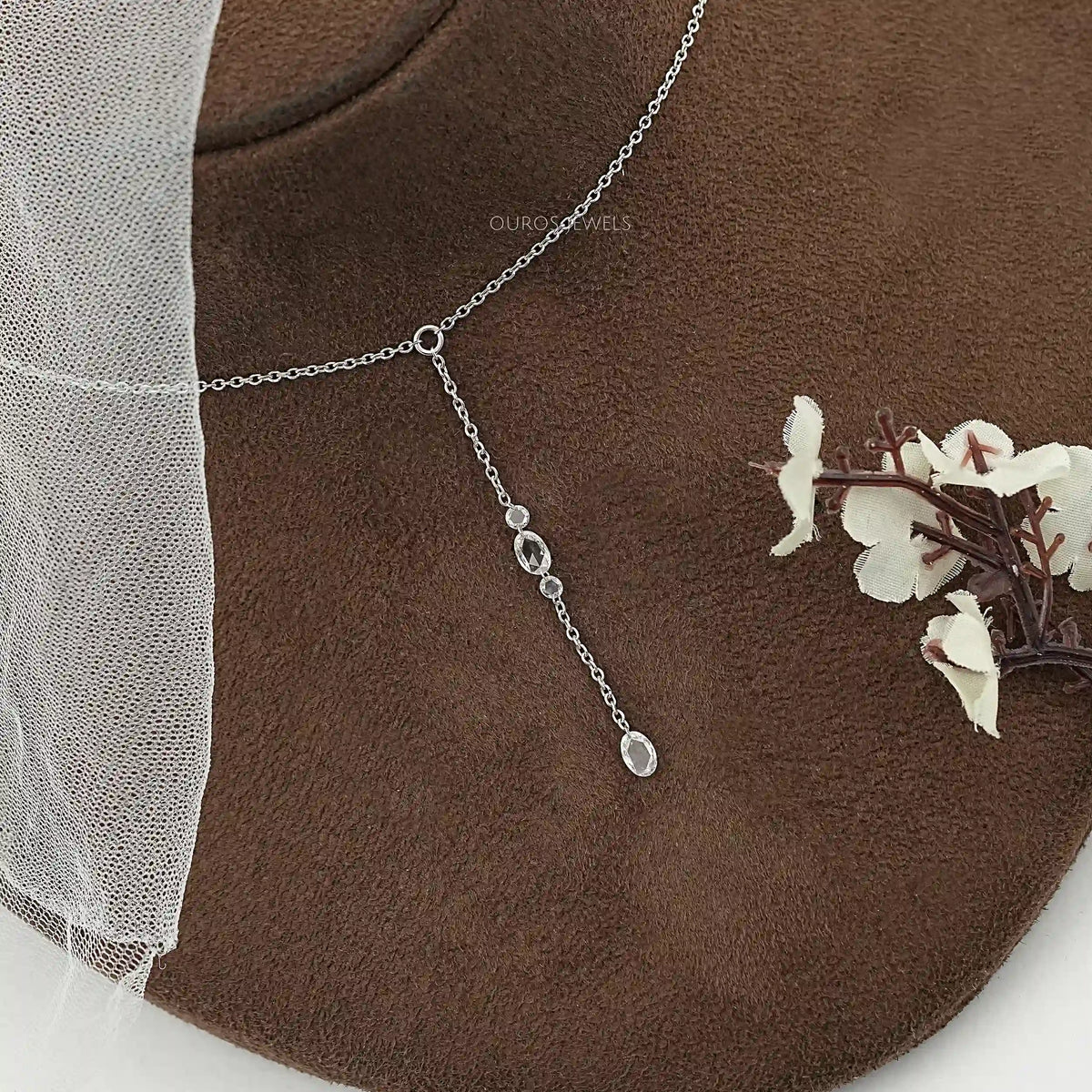 Rose Cut Oval And Round Diamond Lariat Necklace Necklaces