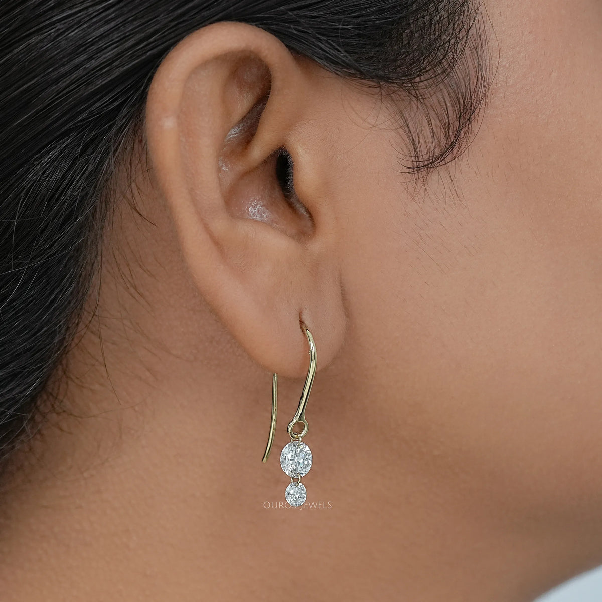 Round Lab Diamond Wire Hook Back Drop Earrings Earring