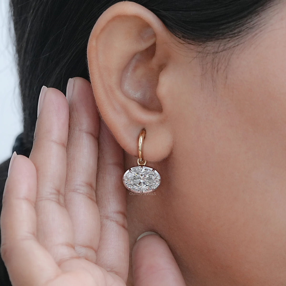 East West Oval Lab Diamond C Hook Earrings Earring