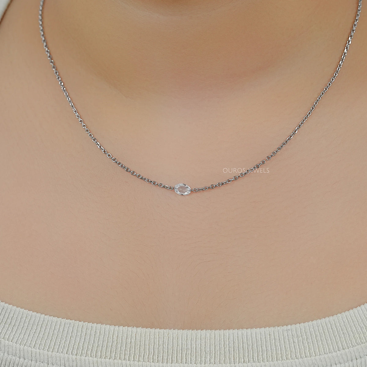 East West Rose Cut Oval Diamond Solitaire Necklace Necklaces