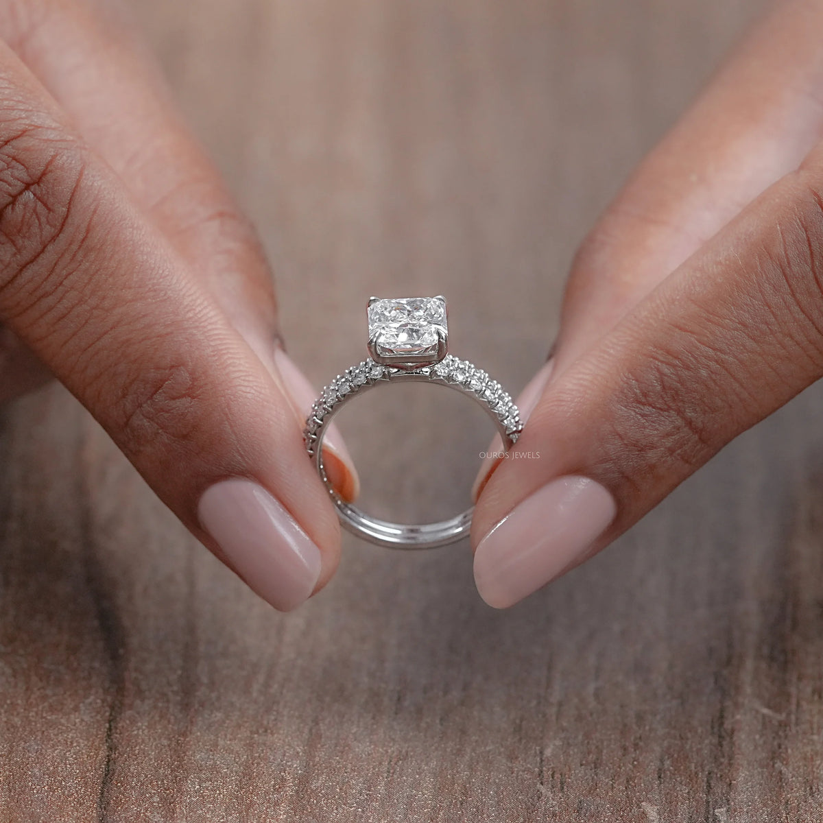 Square Radiant Cut Solitaire Accent Bridal Ring Set Rings