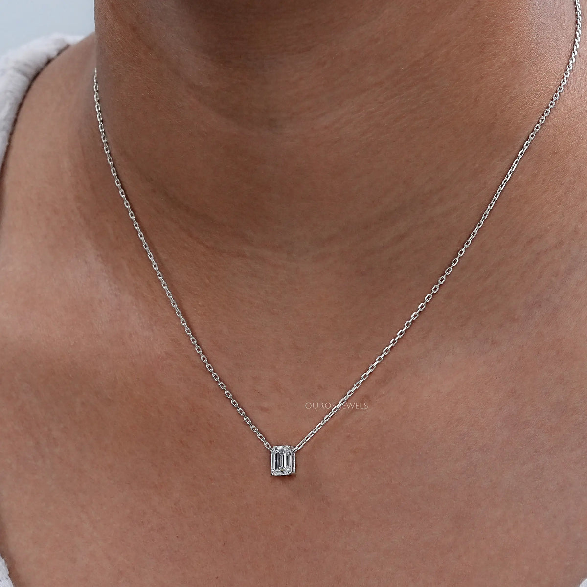 Emerald Cut Lab Grown Diamond Solitaire Pendant Necklaces