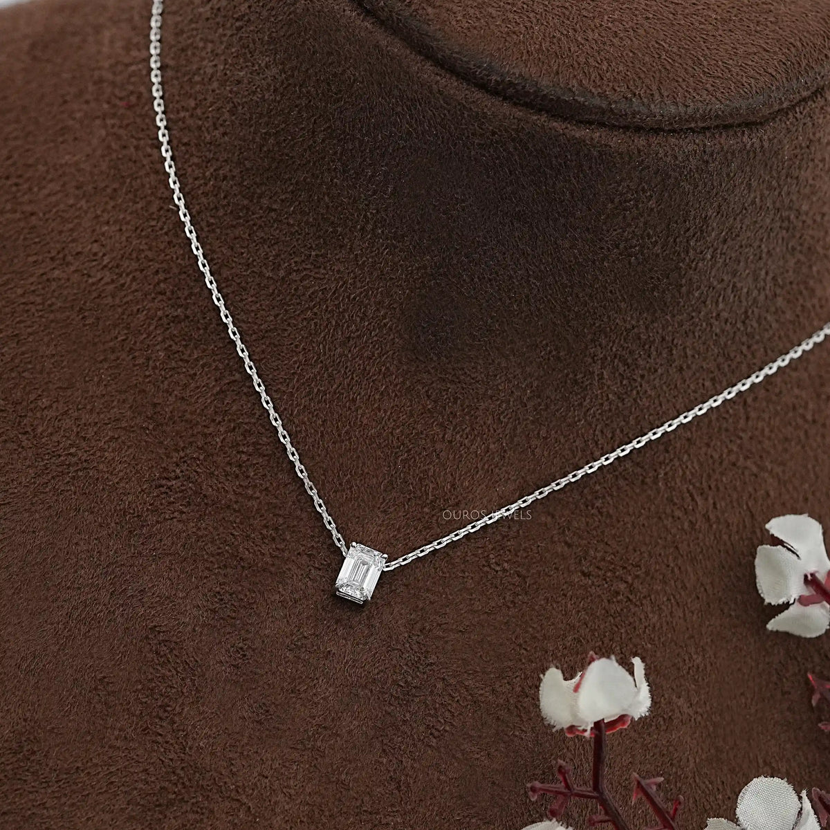Emerald Cut Lab Grown Diamond Solitaire Pendant Necklaces