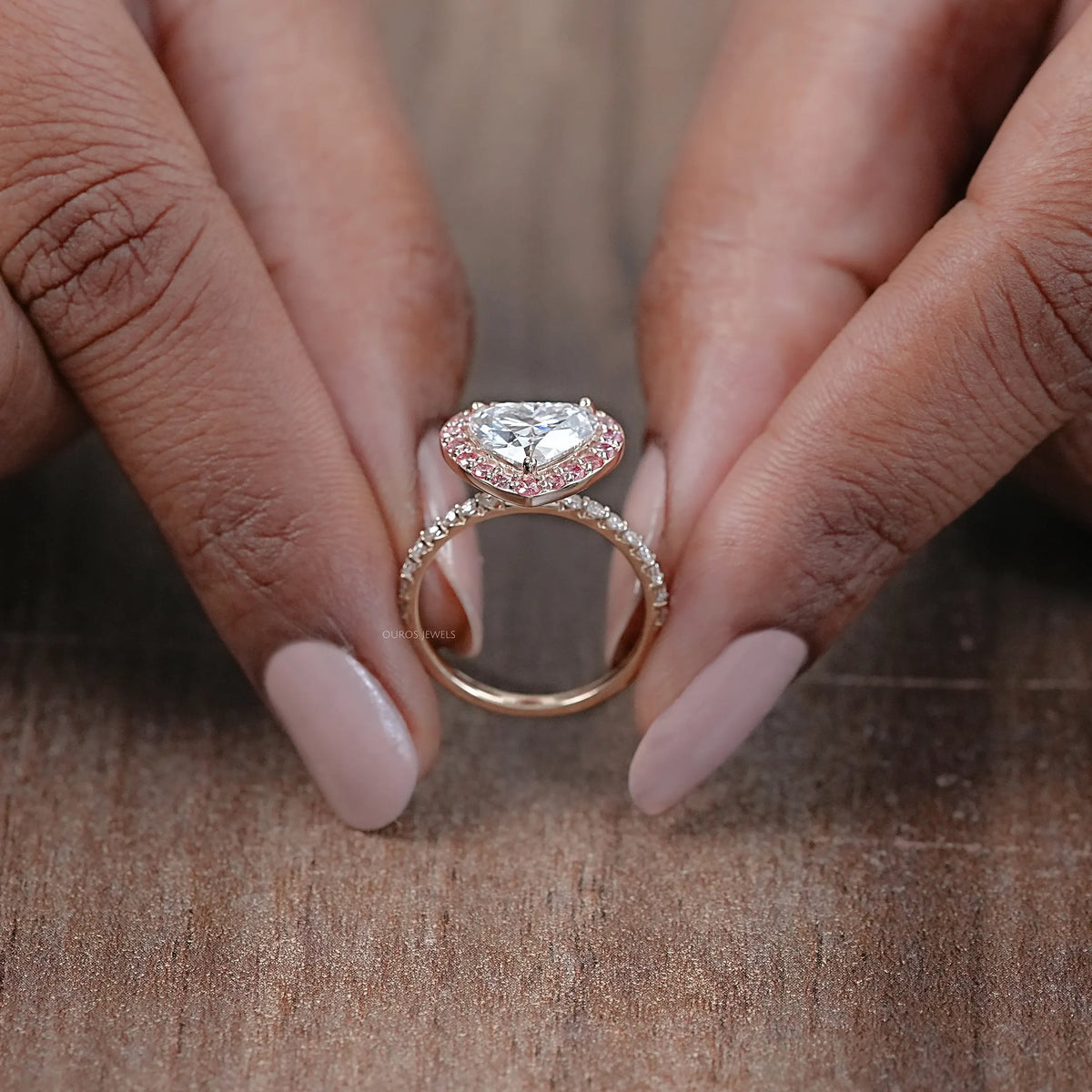 Heart Lab Diamond Pink Halo Engagement Ring Rings