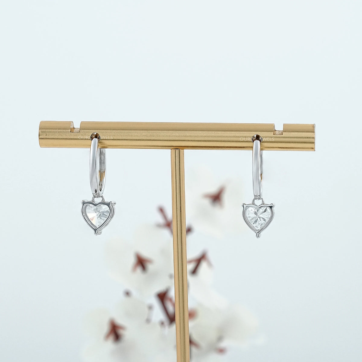 Lab Diamond Heart Cut Dangle Hoop Earrings Earrings