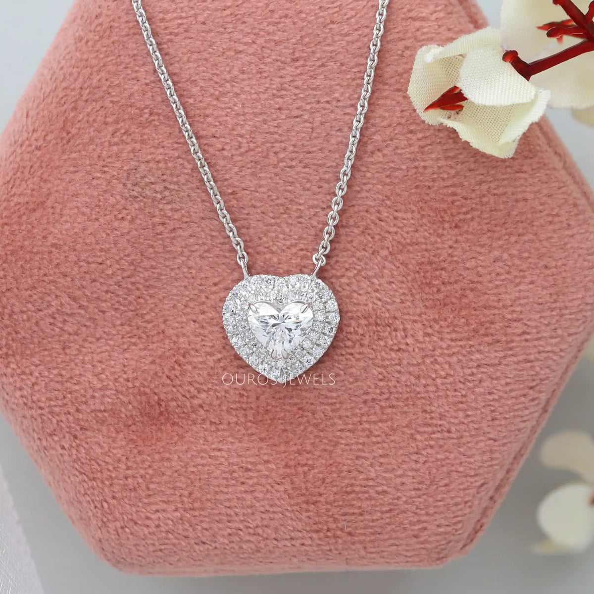 Heart Cut Lab Grown Diamond Double Halo Pendant Necklaces