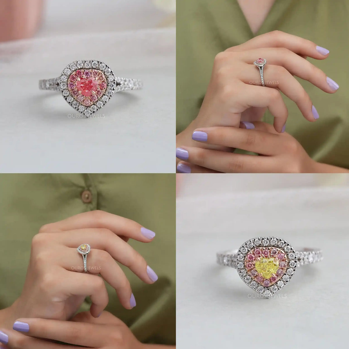 Heart Cut Yellow Diamond Double Halo Engagement Ring Ring