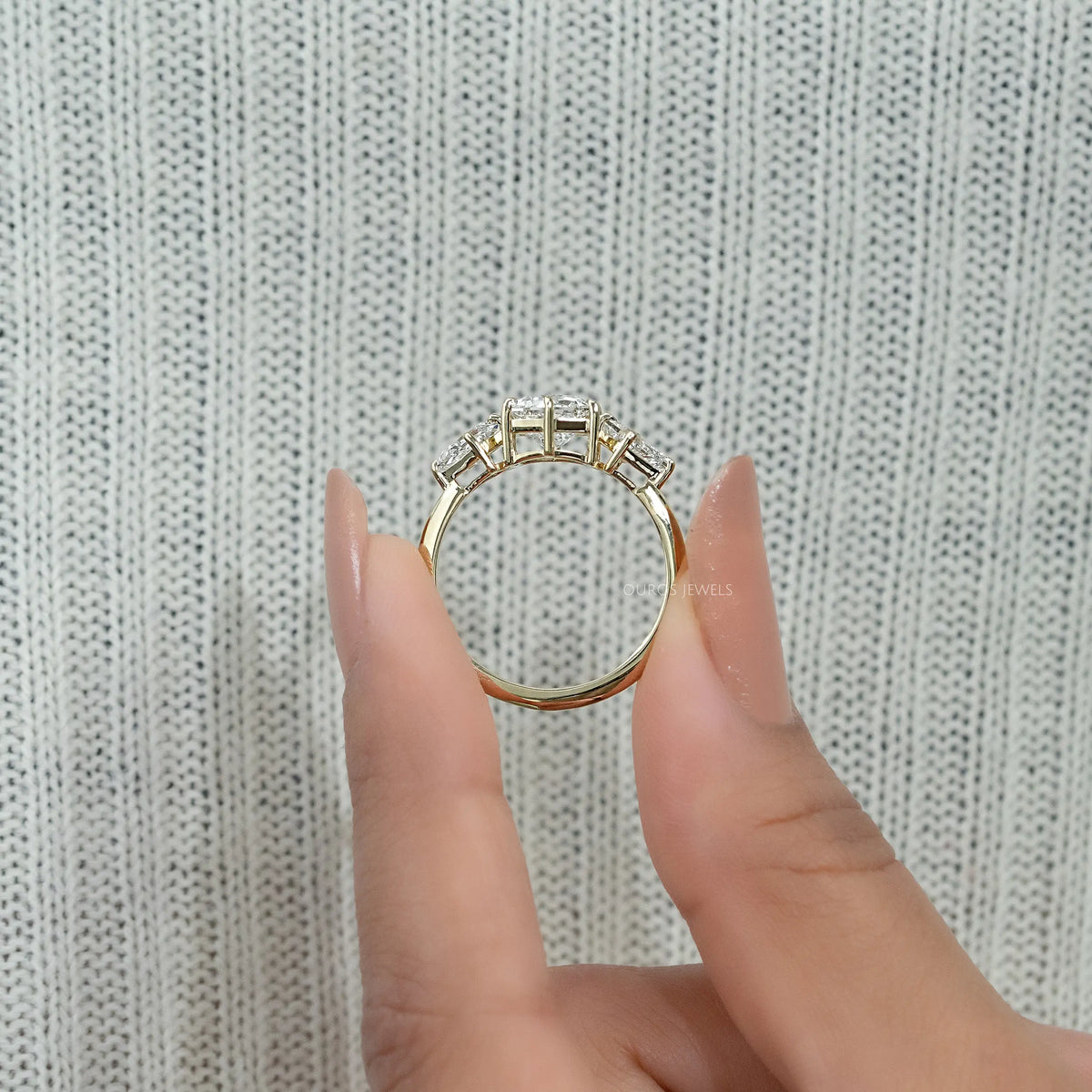 Three Stone Hexagon Cut Diamond Engagement Ring
