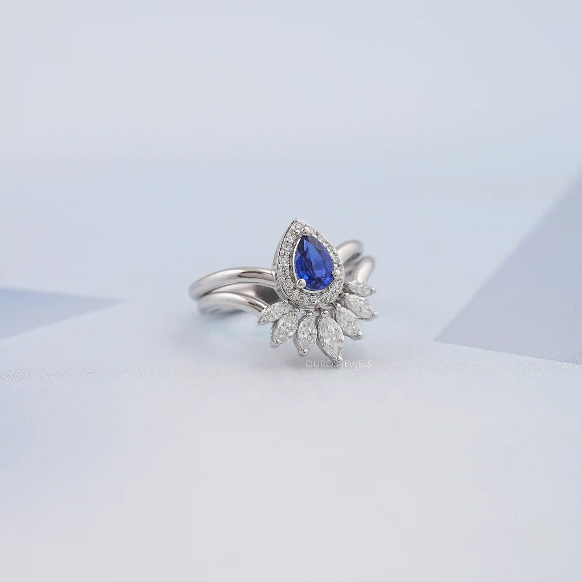 Sapphire Pear Curved Wedding Ring