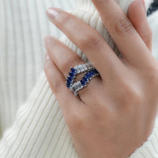Double Row Sapphire Marquise Gemstone Enhancer Ring Rings