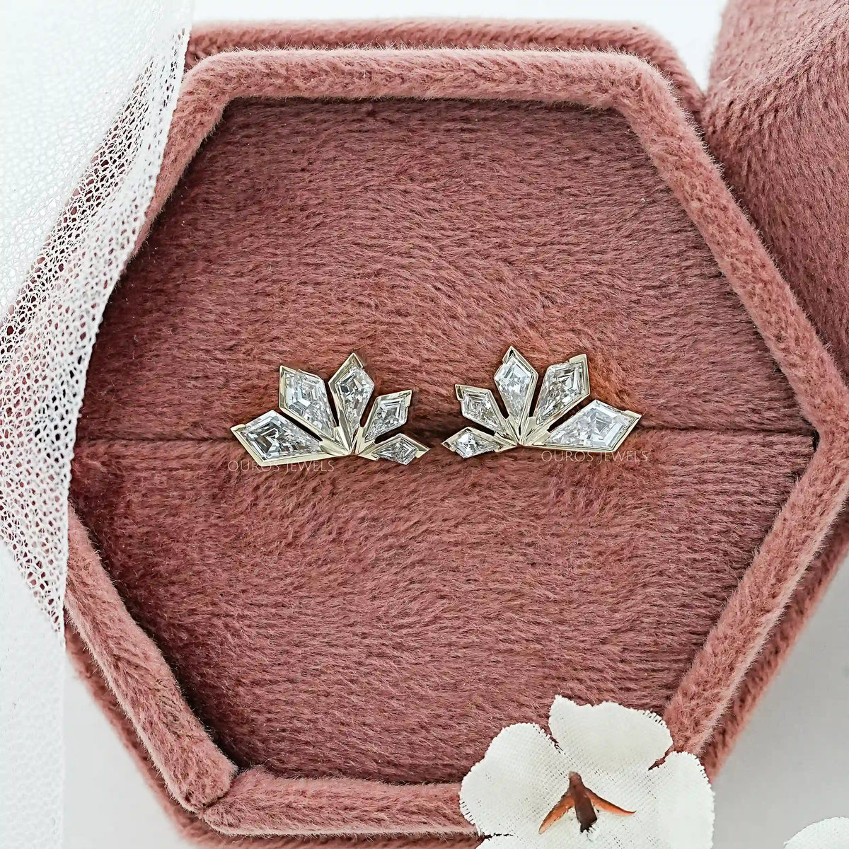 Boucles d'oreilles puces Trio à entourage de diamants taille rose