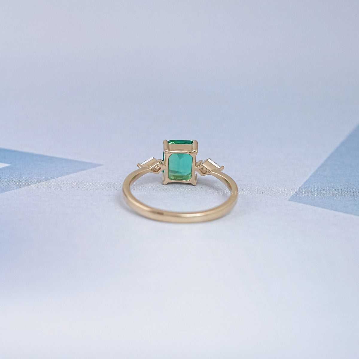 Emerald Gemstone And Kite Cut Three Stone Engagement Ring Rings