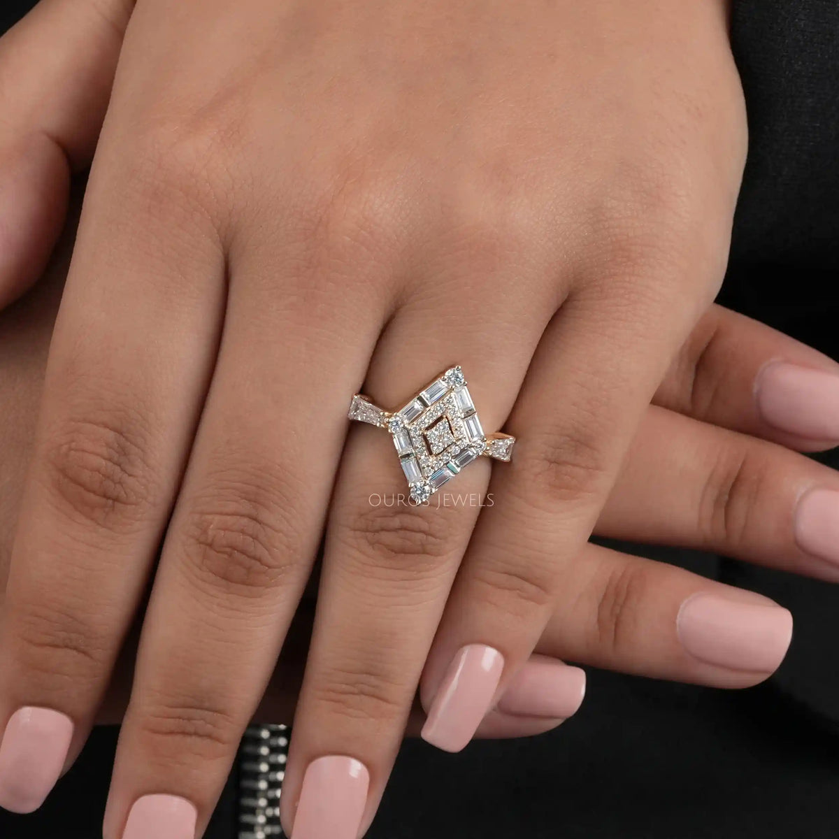 Kite Shape Double Halo Engagement Ring