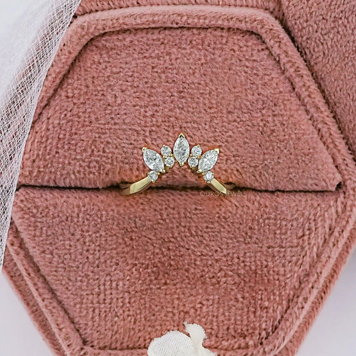 Marquise And Round Diamond Curved Dainty Ring Ring