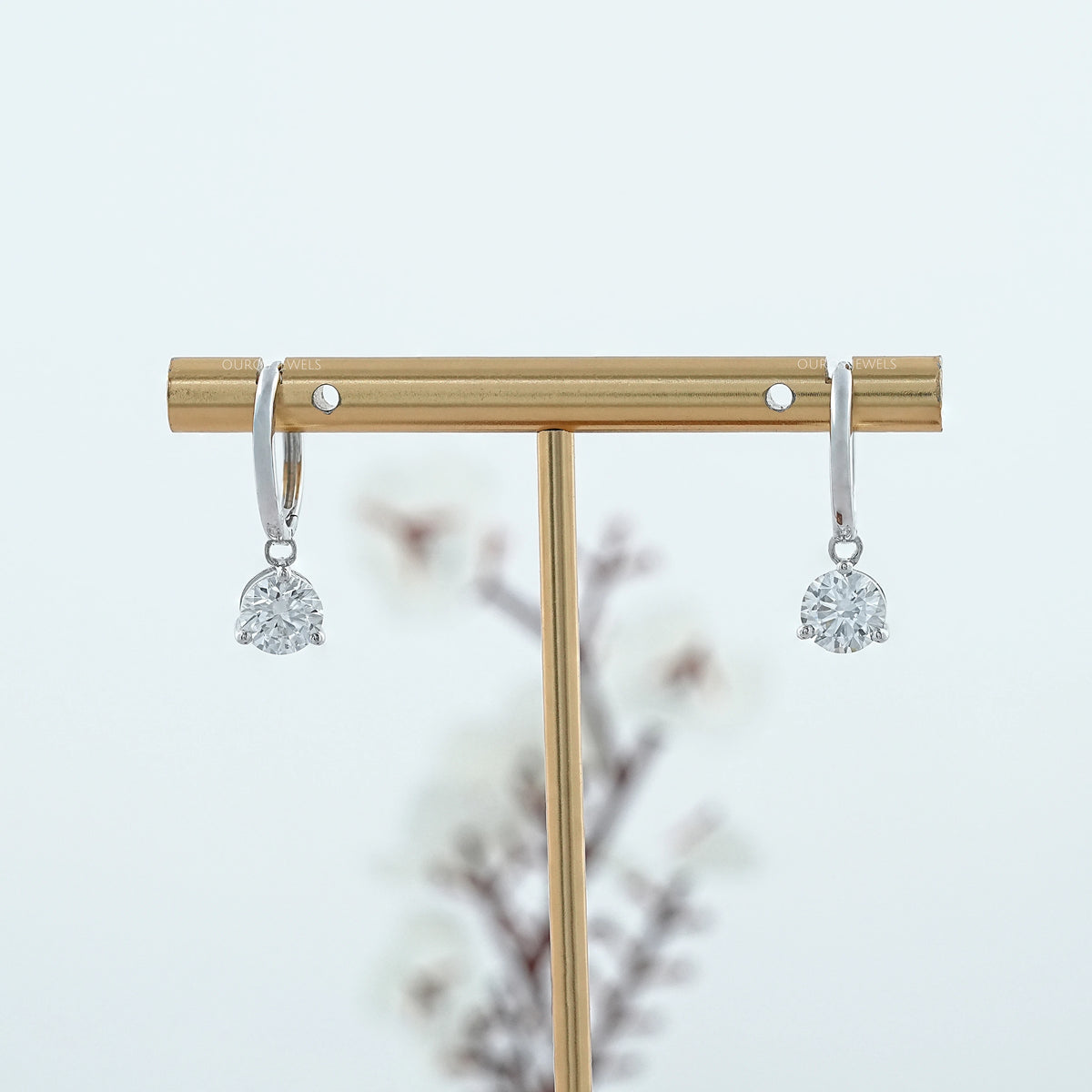 Round Lab Diamond Dangle Hoop Earrings Earrings