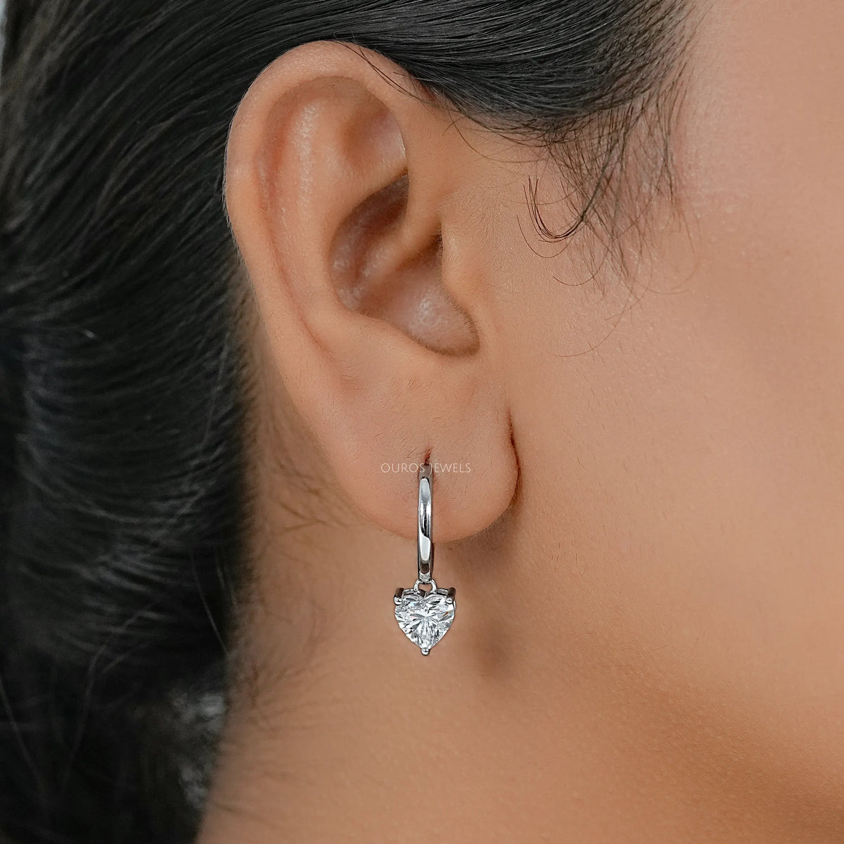 Lab Diamond Heart Cut Dangle Hoop Earrings Earrings