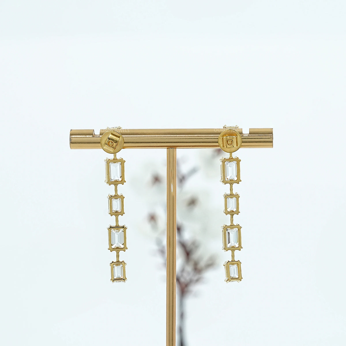 Emerald Lab Diamond Liner Drop Earrings Earring