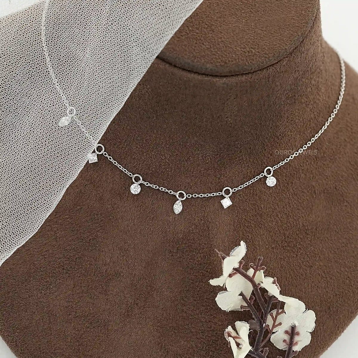 Multi Shape Lab Diamond Station Necklace Necklaces