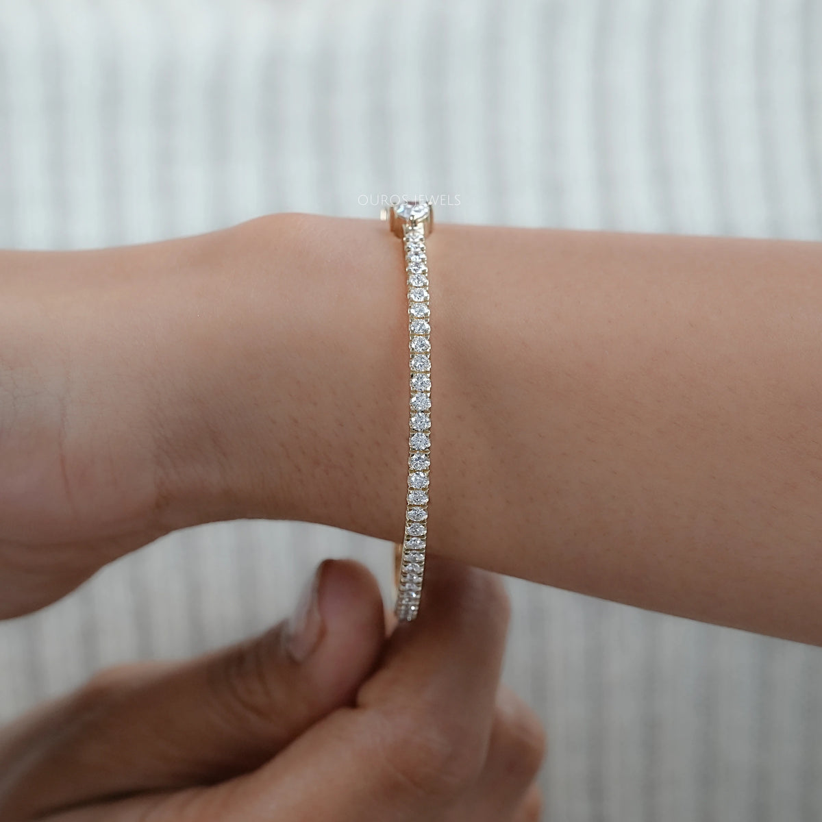 Pear and Round Lab Grown Diamond Open Cuff Bangle Bracelet