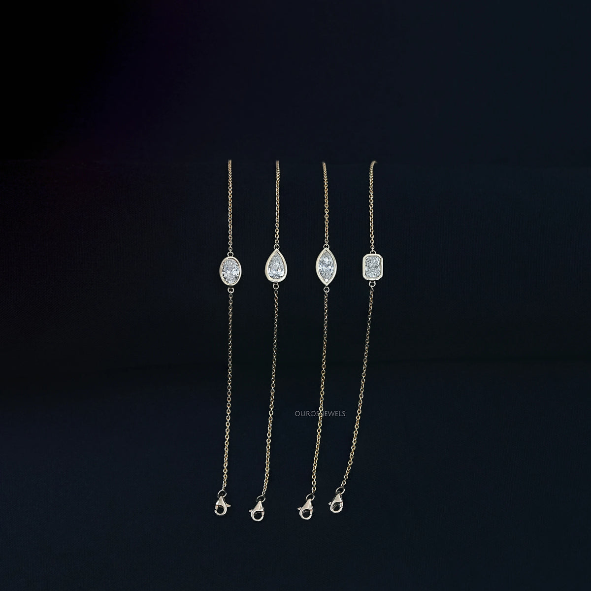 Multi Lab Diamond Bezel Set Solitaire Chain Bracelet