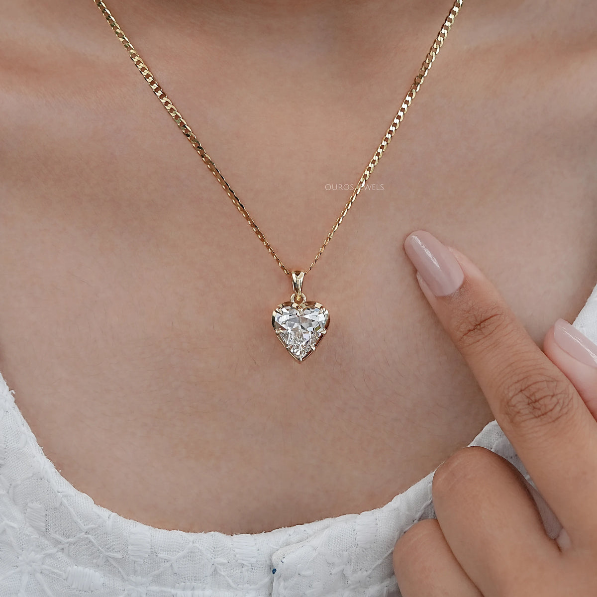 Old Mine Heart Lab Diamond Solitaire Pendant Necklaces