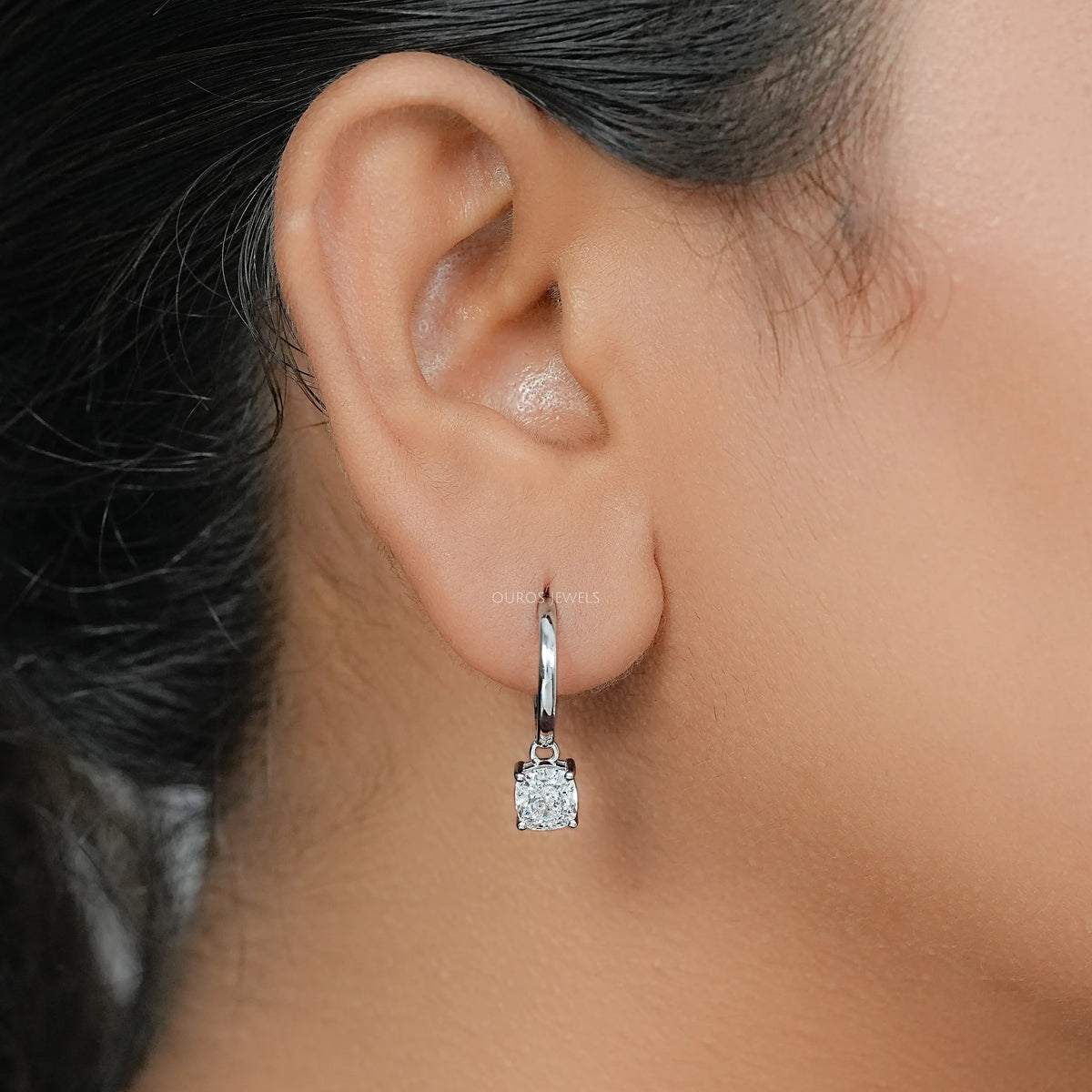 Cushion Lab Diamond Dangle Hoop Earrings Earrings