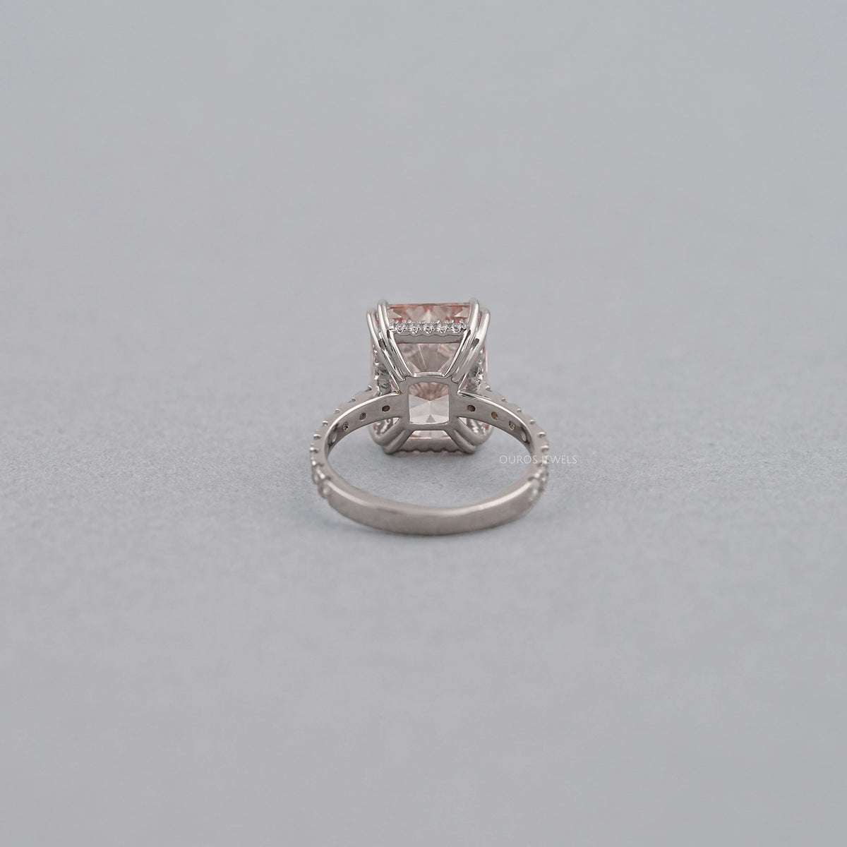 Pink Radiant Cut Solitaire Accent Engagement Ring Rings
