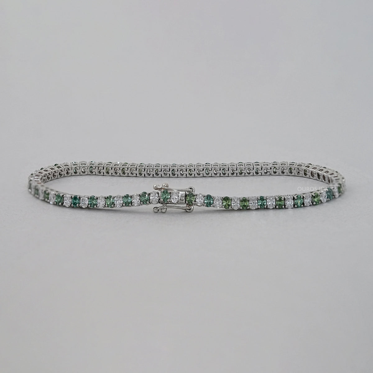 Green Oval Cut Lab Diamond Tennis Bracelet