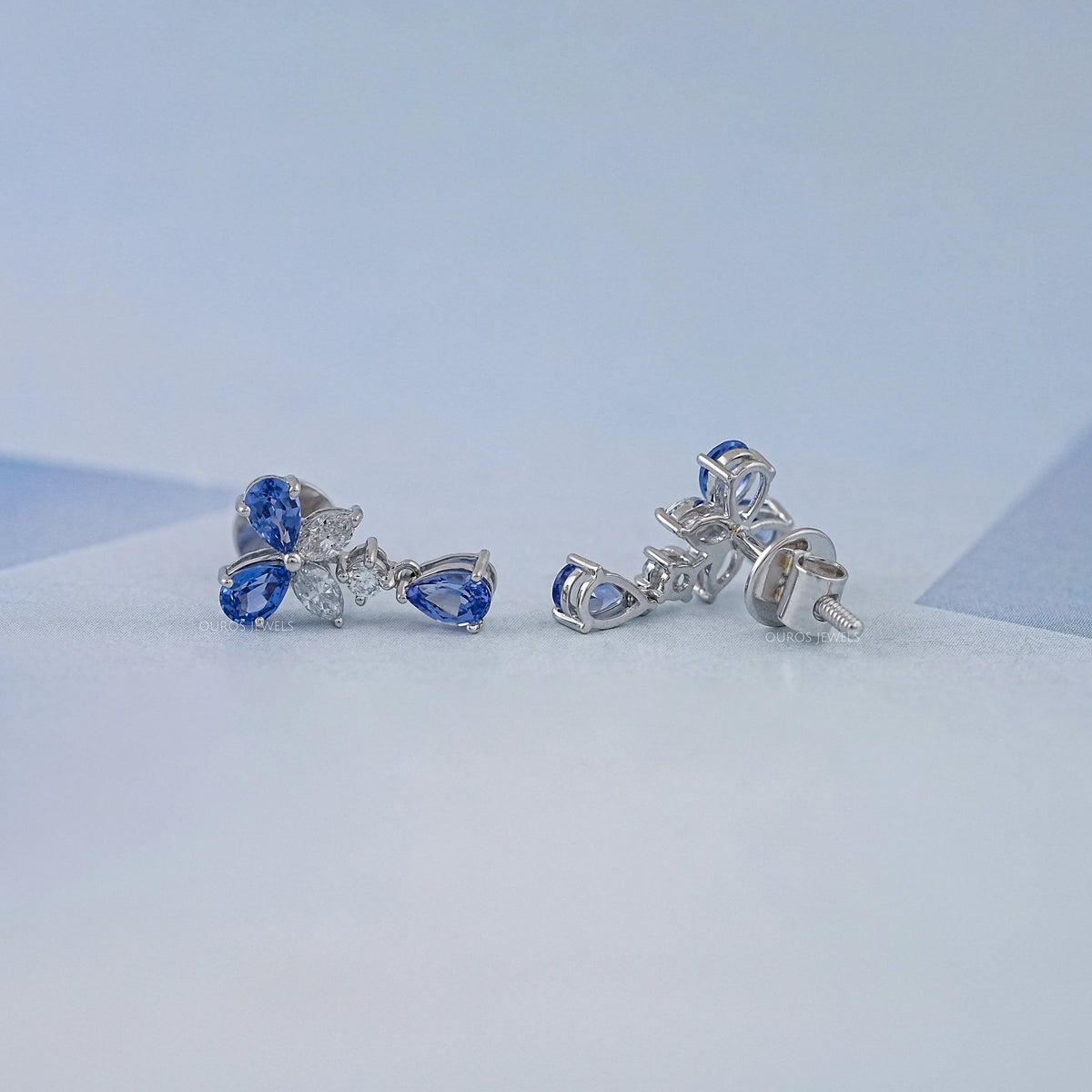 Sapphire Pear And Marquise Lab Diamond Drop Earrings Earrings