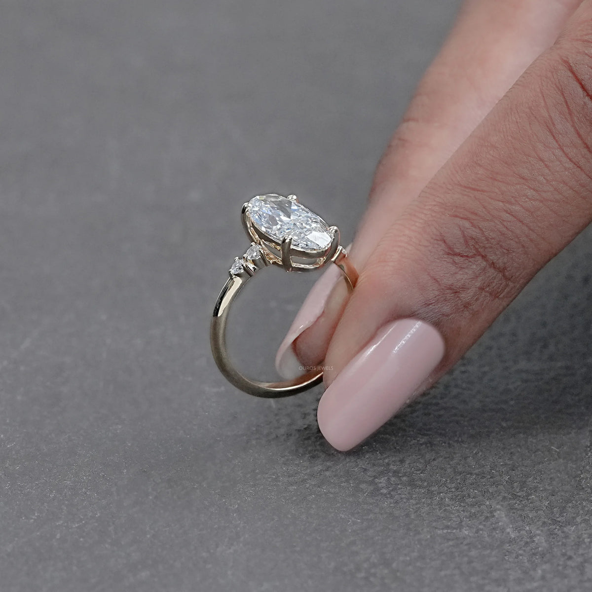 Moval Cut Accent Diamond Engagement Ring