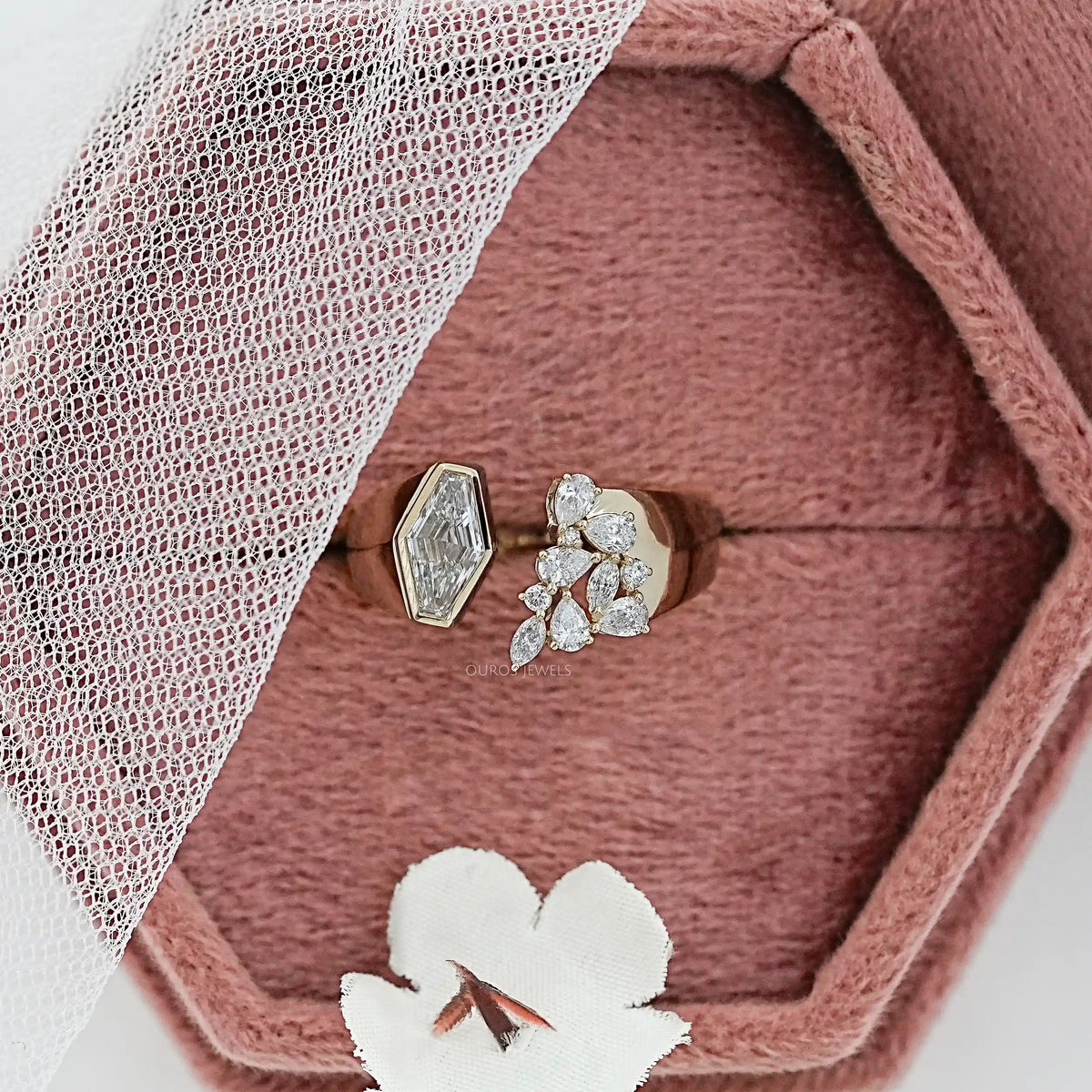 Lozenge Cut Bezel Cluster Wide Open Ring Ring